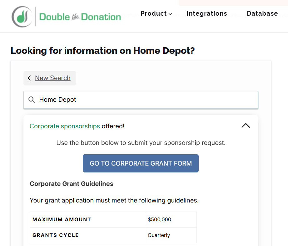 Double the Donation is a top tool for finding corporate sponsorships and grants.